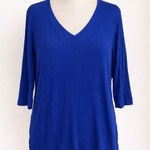 Rachel Zoe  Women’s Plus Size 1X Ribbed V-Neck Top | Blue 3/4 Sleeve Photo 0