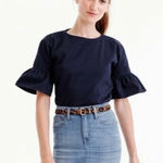 J.Crew  Ruffle Sleeve Shirt Navy Blue XXS Cotton Short Sleeve Photo 0