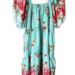 Floral Puff Sleeve Dress Blue Size XL Photo 0