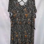 NWT AVENUE WO SIZE 26/28K KNIT DRESS ANIMAL LEAF PRINT CRISS CROSS BACK NEW Black Photo 0