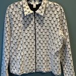 Rafael Sport Women Black White Zip Collared Textured Long Sleeve CareerJacket XL Photo 0