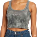 CHNGE Marble Tie Dye Cropped Ribbed Tank Top Logo Scoop Neck Gray Small Photo 0