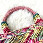 Sun n' Sand Retro Rainbow Straw Beach Tote Bag Pink Photo 2