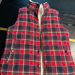 Skies Are Blue  Plaid Fleece-Lined Puffer Vest Red Navy – Size Small – EUC Photo 8