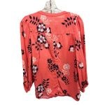 Gap Orange/Black/White Floral Blouse 3/4 Sleeve Size S Pleated Button Up Photo 5