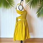 MIOU MUSE Mustard Yellow Linen Blend Crisscross Open Back Dress – Size M Size M Photo 3