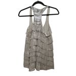 Madison Marcus  Silver Metallic Shimmer Silk Tiered Ruffled Racerback Tank Top XS Photo 3