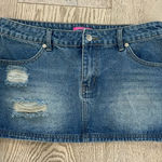 Edikted  Denim Mini Skirt Medium Wash Slightly Distressed Photo 0