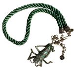 Heidi Daus "Madame Grasshopper" Crystal Green Enamel Brooch + Green Rope Cord Ne Photo 9