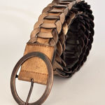 Woven Metallic Gold Leather Vintage Belt Sz XL Photo 0