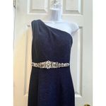 Eliza J  Blue Sparkle One Shoulder Asymmetrical Neckline Gown Size 6 Gala Wedding Photo 7