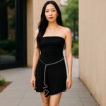 Wrapper Vintage Y2K  Strapless Black & Tan Ribbons Mini Dress NWT Large Photo 9