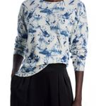 C by Bloomingdale's Cashmere Toile Crewneck Sweater Blue Cream Size XL Photo 0