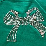 Lilly Pulitzer  Holiday Ballad Cotton Green Sweatshirt Silver Bow Embellishment Photo 2