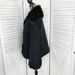 Vera Wang Simply Vera Puffer Jacket Faux Fur Collar Hood Black Medium Balloon Sleeve Photo 3
