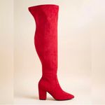 Red Faux Suede Over The Knee Thigh High Boots Block Heel 7.5WW Size 7.5 Photo 1