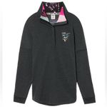 PINK - Victoria's Secret Victoria’s Secret PINK Bling Quarter Snap Gray & Pink Varsity Crew Sweatshirt XS Photo 1