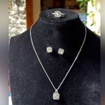 Silver Crystal Halo Necklace Matching Earrings & Ring Photo 2