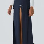 Halara Navy Blue High Waisted Decorative Buckle Split 2-in-1 Maxi Casual Skirt Photo 2