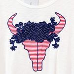 White T Shirt Steer Skull with Flowers Patriotic Red White & Blue 4th of July Size L Photo 2