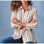 Soft Surroundings Slub Cotton Gauze Stripe Button Down Shirt Beachy size Large Photo 1