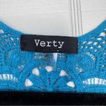 Verty  Blue Floral Crochet Knit Sleeveless Tank Top Layering See Through M/L Photo 3