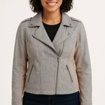 Nic+Zoe Gray Tan Lightweight Full Zip Linen Cotton Blend Bomber Jacket Size L Photo 0