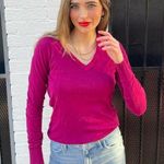Banana Republic  fuchsia, V-neck long sleeve sweater with ruffle trim sz m Photo 0