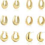 Gold Hoop Earrings Set for Women, 6 Pairs 14K Gold Plated Thick Hoop Earrings Hypoallergenic, Lightweight Chunky Open Hoops Huggies Earrings Jewelry for Gift. Photo 0