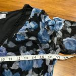 Venus  Floral Mesh‎ Top Womens Size Large Ruched Front Bell Sleeve Blouse Black Photo 6