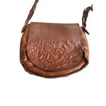 Patricia Nash Tan Saddle Tooled Leather Floral Embossed Crossbody Bag Photo 1