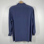 Silk Button Down Shirt Long Sleeve Blouse Top Relaxed Fit‎ Size 40 Shoulder Pad Blue Photo 1