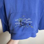 Breckenridge womens quarter zip Pullover Blue Embroidered Preppy Cottage VTG L 90s Nature Photo 1