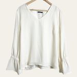 J.Crew Mercantile White Bow Bell Sleeve V-Neck Blouse Top Size L Photo 0