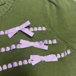 Modcloth  Olive Green Knit Puff Short Sleeve Sweater Light Purple Ribbon- Medium Photo 12