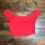 Red Just Polly New York off the shouldeR Flirty Going Out Ruched XL Red Crop Top Photo 3