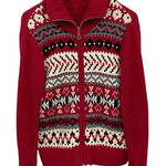 Covington  Zip Front‎ Cardigan Sweater Womens Small Red Ribbed Nordic Aztec Knit Photo 0