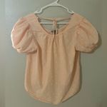 Falls Creek Peach Pink Swiss Dot Puff Sleeve Tie Front Women’s Blouse Top L Photo 1