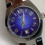 Fossil blue women’s date watch 28mm round case silver tone 100MWR link running Photo 2