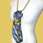 “Dainty Dapper”Elegant Blue and Gold Striped Tie necklace with dandelion brooch Photo 3