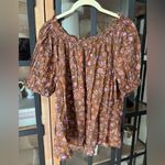 Gap New  block print blouse ruffle off shoulder scoop neck top short puff sleeve Photo 1