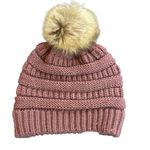 C.C pink winter, hat, faux fur pom Photo 2