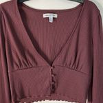 Urban Outfitters Deep Wine Button Down Crop Blouse low cut Y2K Size Large Photo 2
