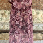Indigo Thread Co Dress Maxi Floral Pom Flounce Burgundy XS Tiered Brunch Garden Pink Photo 0