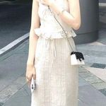 Ivory Cottage Balletcore Summer Ruffle Ribbon Tank Top & Midi Skirt Set Photo 4