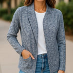 G.H. Bass & Co Grey Long Sleeve Heathered Knit Open Front Moto Cardigan Small Blue Photo 1