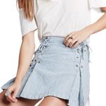 Free People Boho Railroad Blue White Stripe Lace Up Tie Side Mini Skirt Size 2 Photo 0