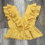 Momni NWT Pansy Pleated Ruffle Crop Blouse Mustard Yellow Size Large Photo 6