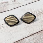 Vintage Clip On Earrings Black & Gold Tone Diamond Shape Photo 3