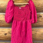 Bar III Womens Pink Smocked Textured Lined Elastic Cuffs Pouf Sleeve Square Neck Photo 1